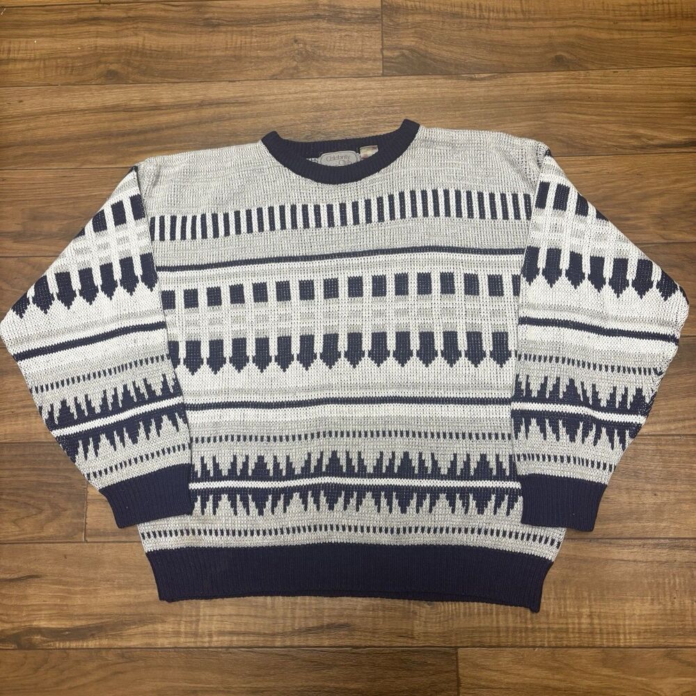 Vintage Celebrity Club Geometric Indie Knit Sweater Men’s Size XL 90s Retro